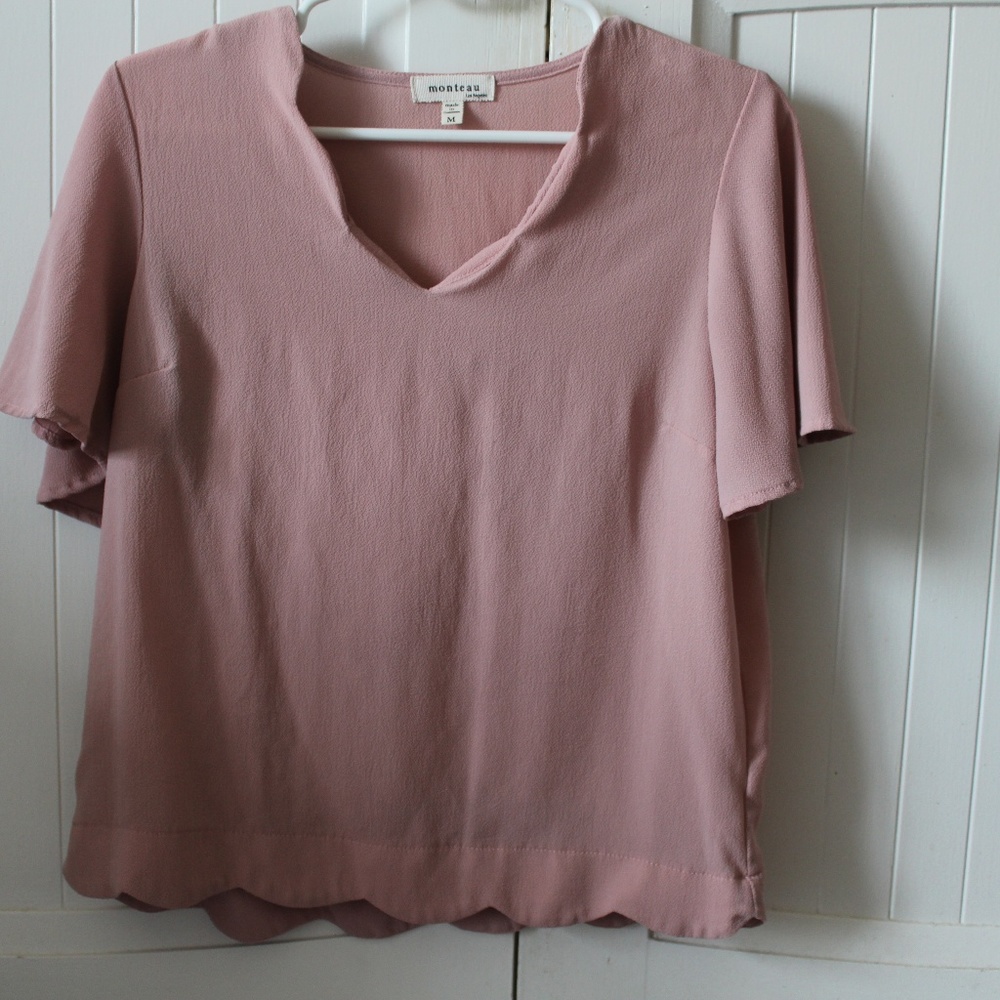 Monteau Pink Scalloped Hem Blouse